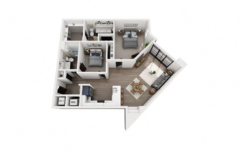 Floor plan for 2 beds, 2 baths, 1151 sqft